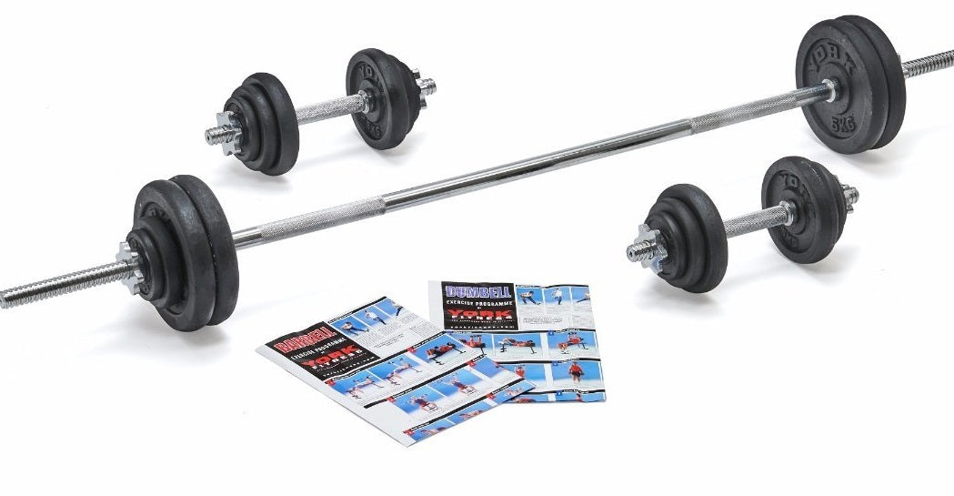 Image of York 50kg Black Cast Iron Barbell and Dumbell Set