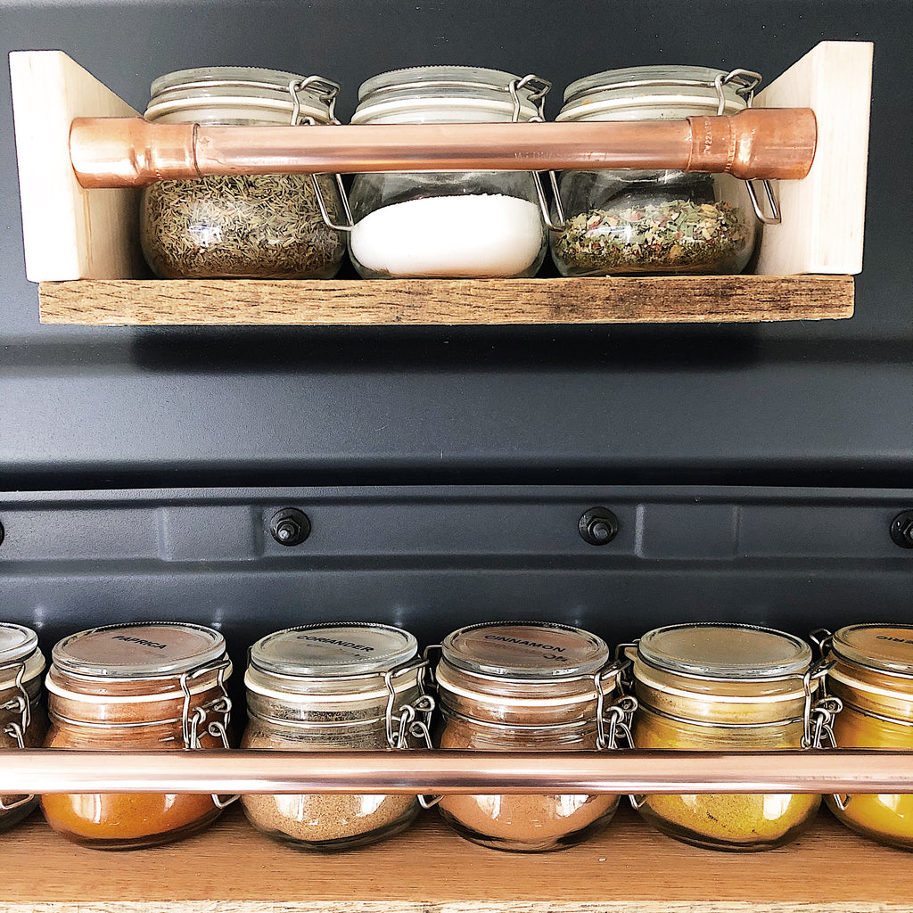 spice shelf storage idea for campervan space saving