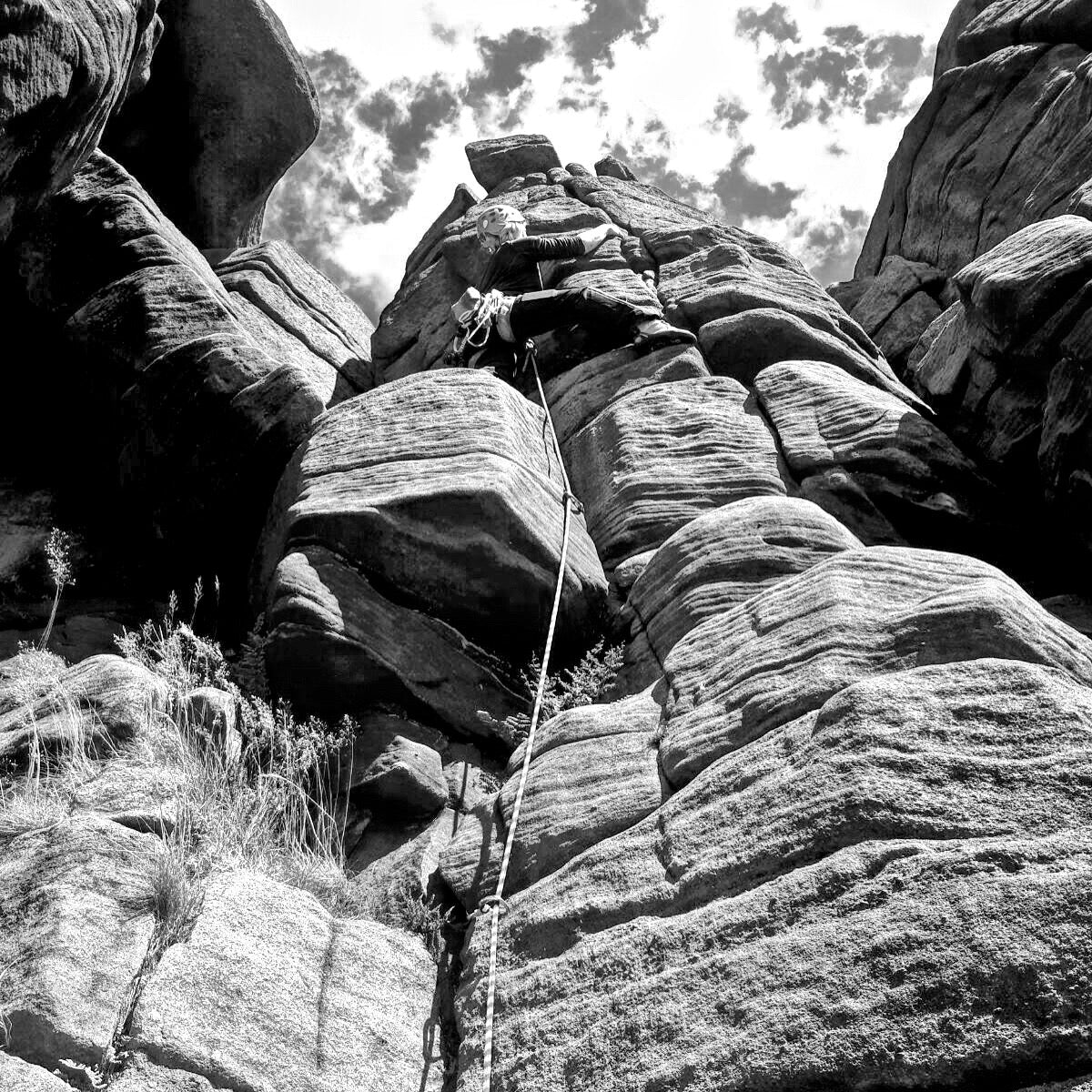 Stanage edge rock climbing