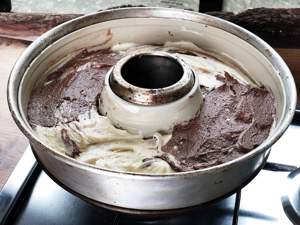 Chocolate marble cake in an Omnia Stove top oven