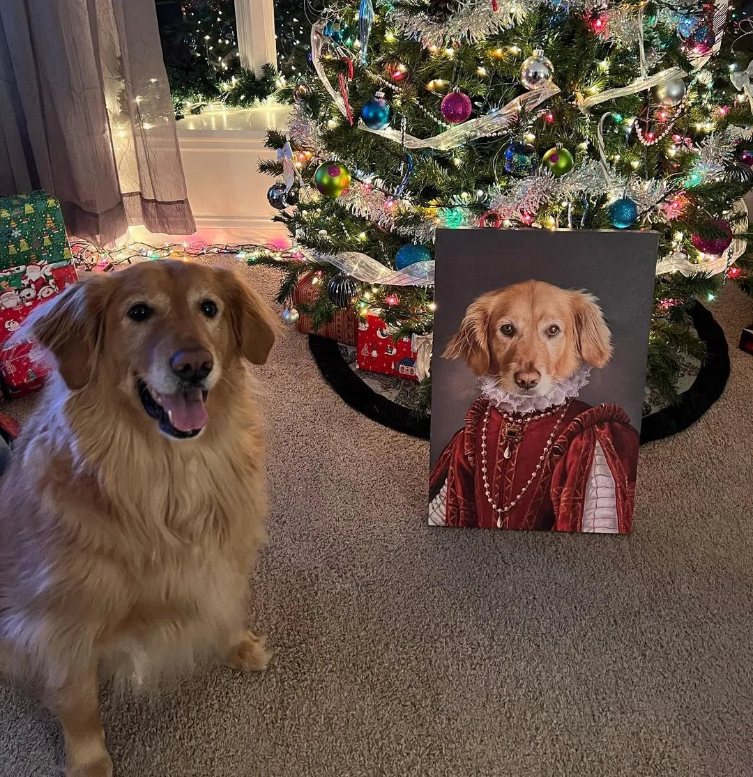 happy lucky dog with portrait