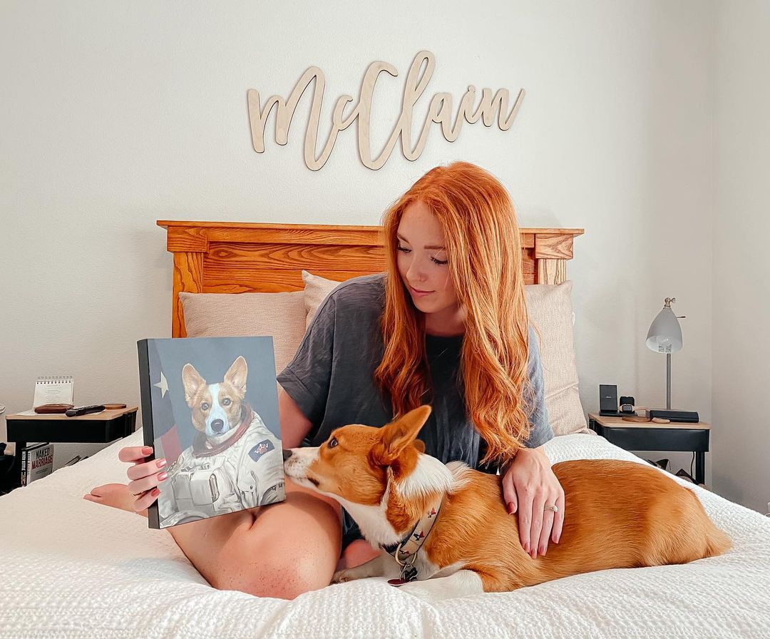 Pretty Orange hair mom with adorable dog