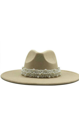 Wide brim beige fedora hat