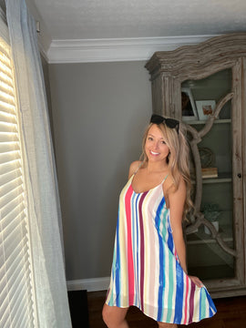 Vacation Vibes Striped Dress, Multi