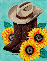 cowboy hat and boots with sunflowers