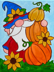 autumn gnome sunflower and pumpkins