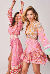 Hemant & Nandita Sidra Ruffled Short Dress in Pink