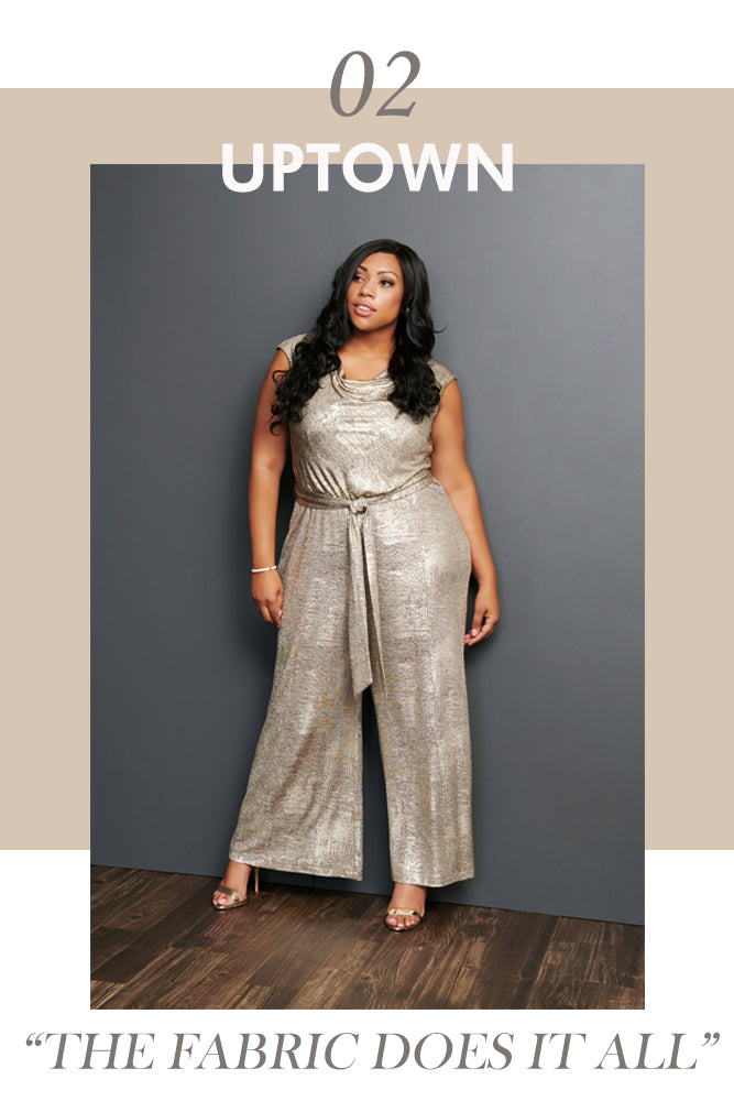 The Uptown Stretch Metallic Knit Jumpsuit | Connected Apparel