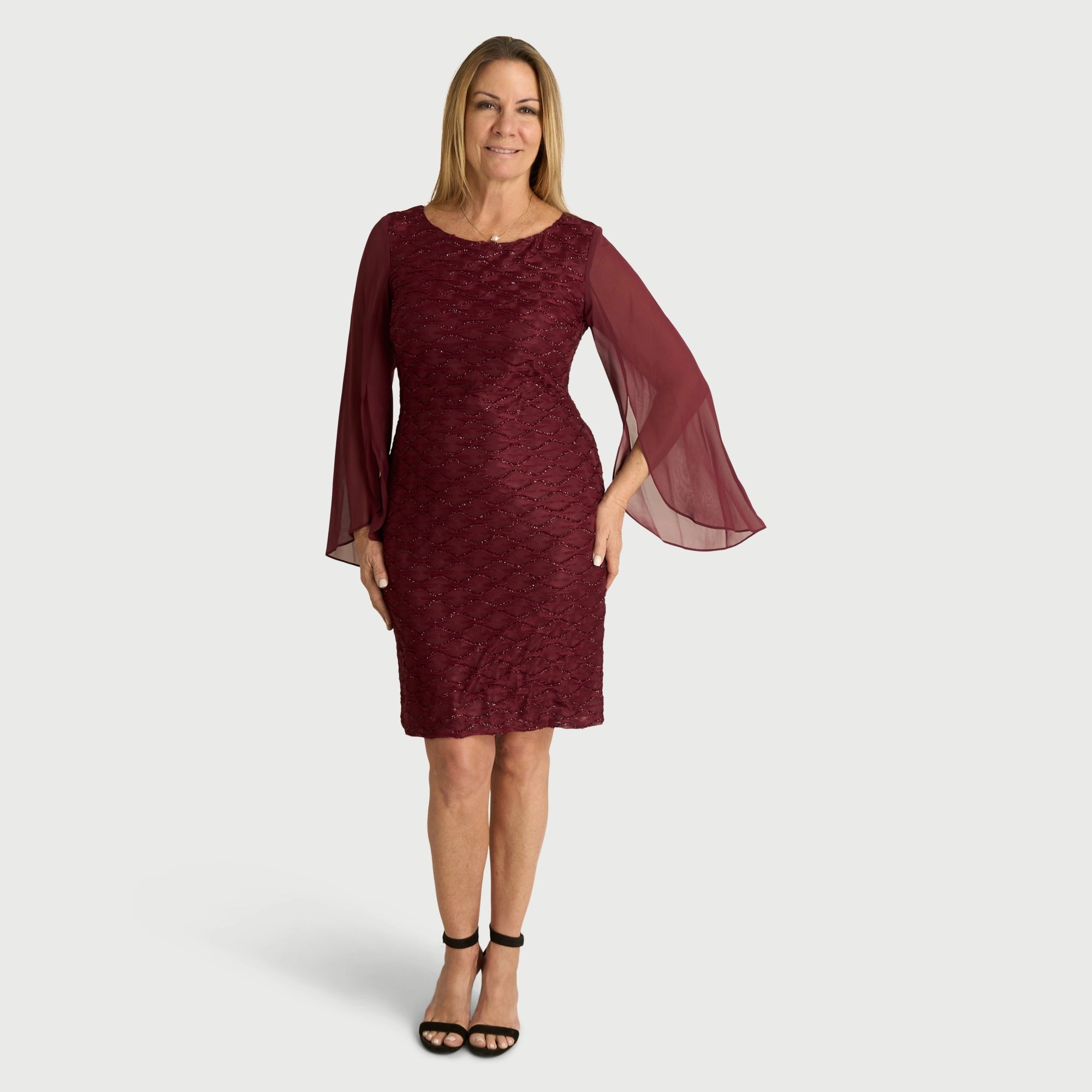 Stevie Bordeaux Eyelash Metallic Dress