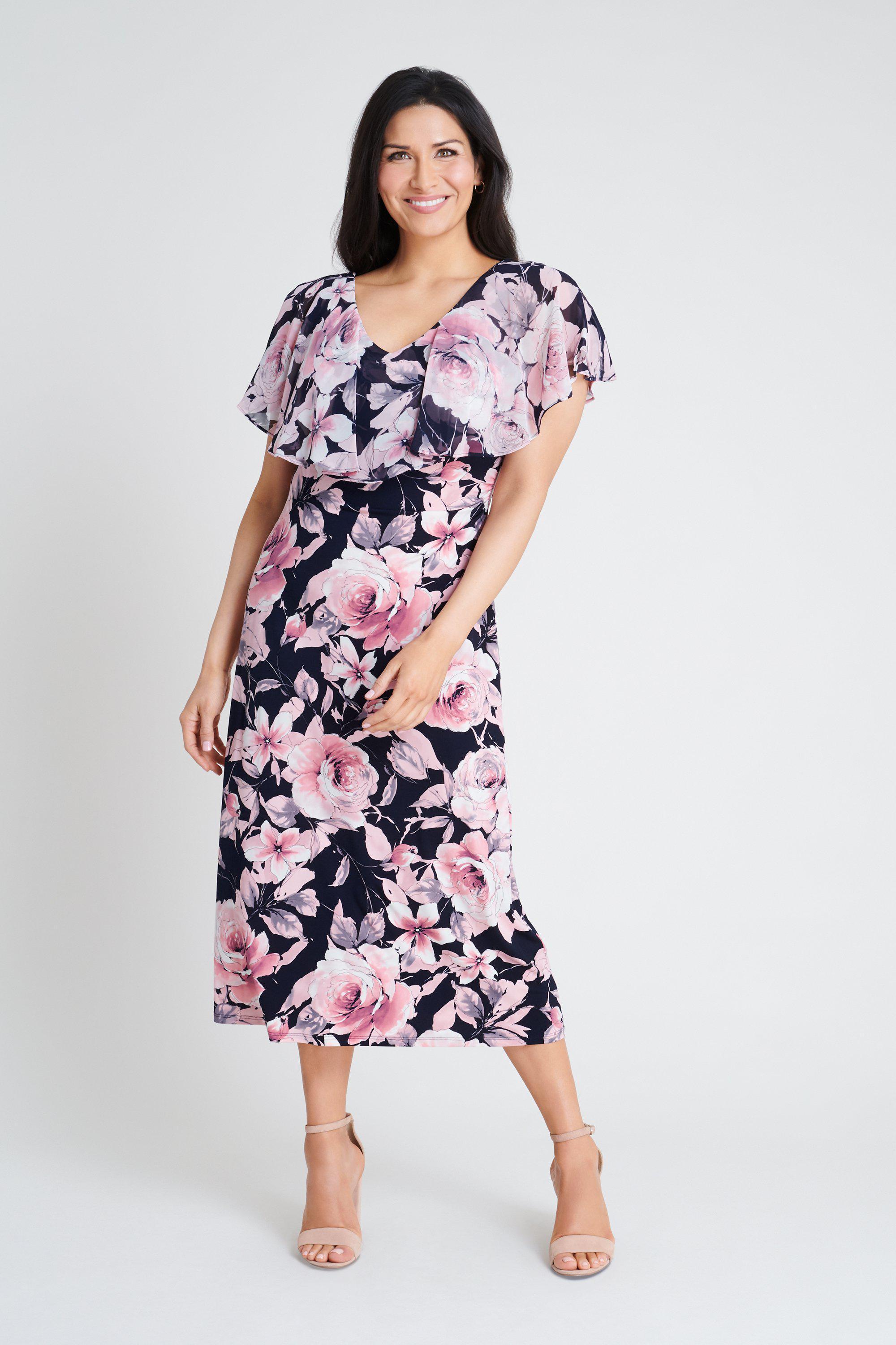 Sunny Navy & Mauve Floral Print Mixi Dress | Connected Apparel