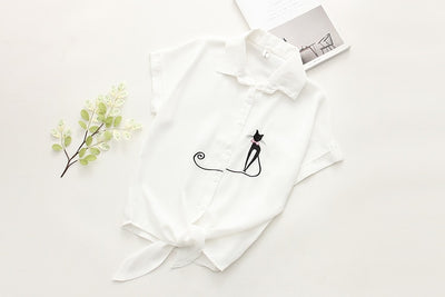 Casual Tops Short Sleeve Embroidery White Top Blouses Shirts
