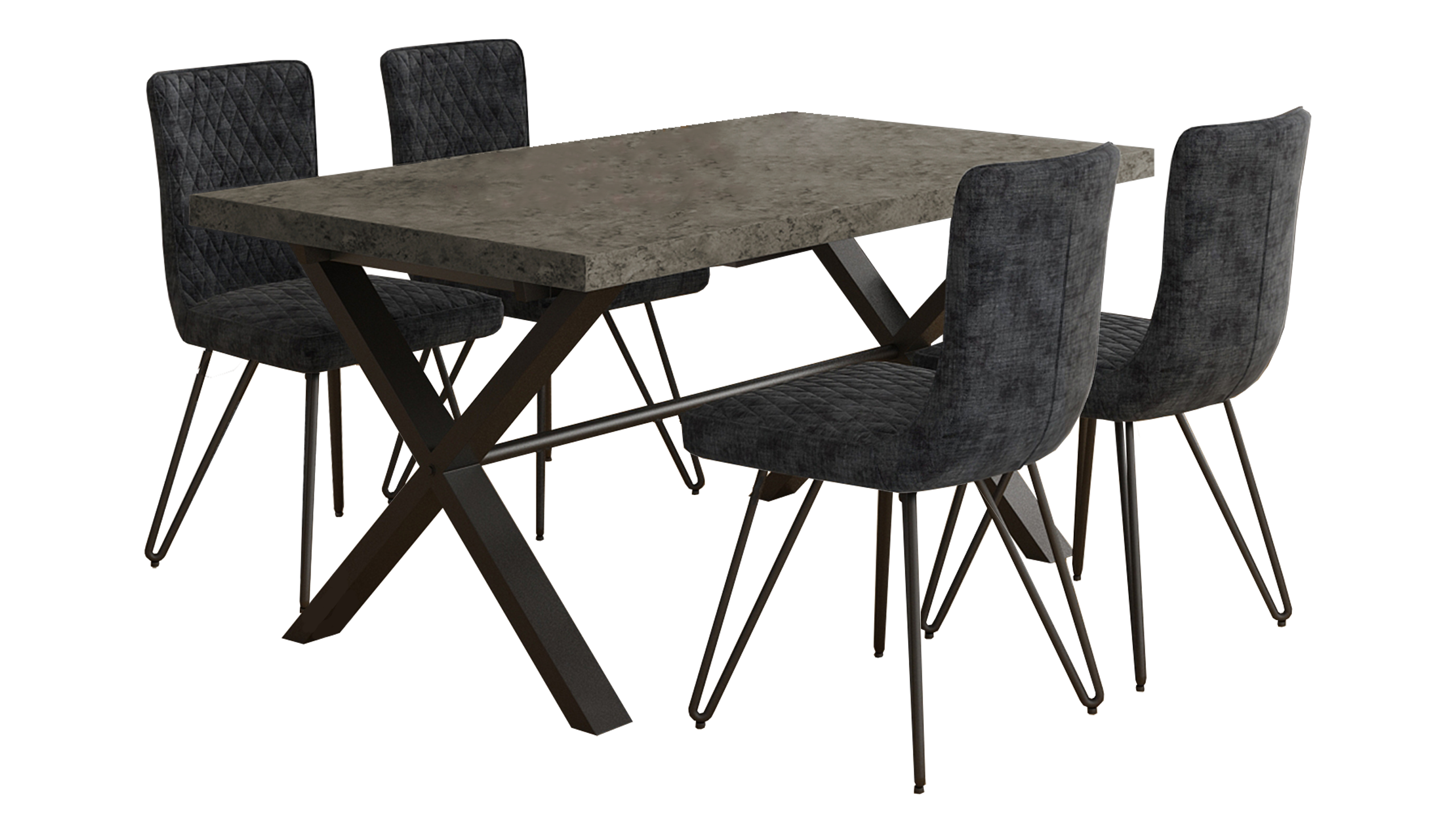 Brooklyn Concrete Effect 1.9m Dining Table with 4 Chairs