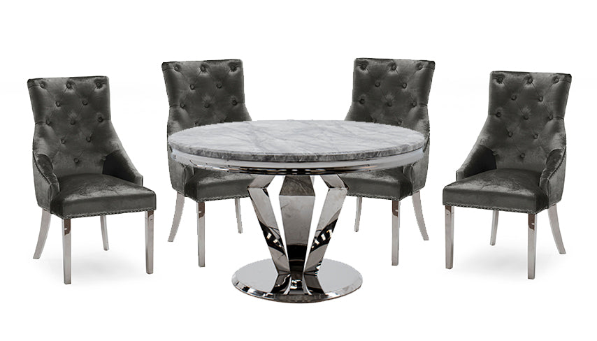 Amour 1.3m Marble Round Dining Table with 4 Chairs