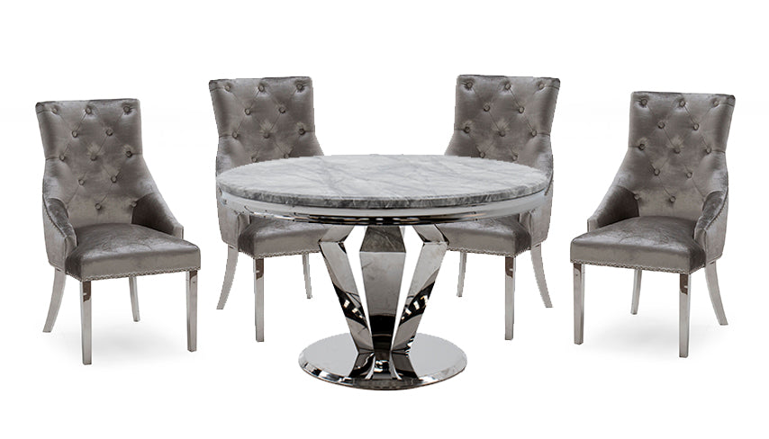 Amour 1.3m Marble Round Dining Table with 4 Chairs