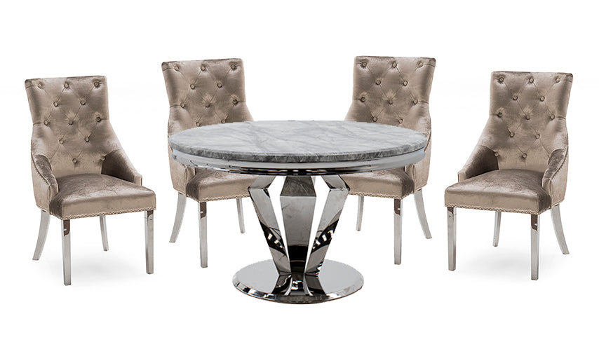 Amour 1.3m Marble Round Dining Table with 4 Chairs