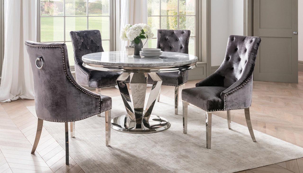 Amour Marble Round Dining Table & 4 Chairs – Fabb Furniture