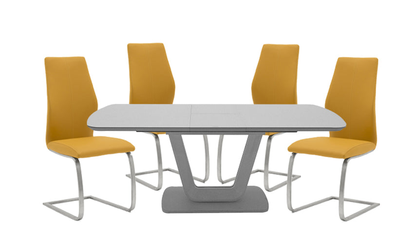 Stockholm 1.2m Extending Dining Table in Grey with 4 Chairs with Stainless Steel Legs