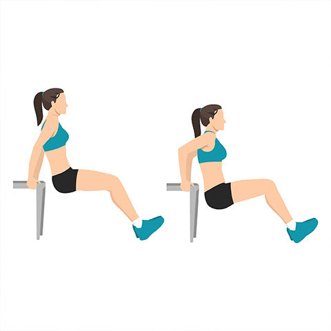 Woman demonstrating Chair Dips exercise