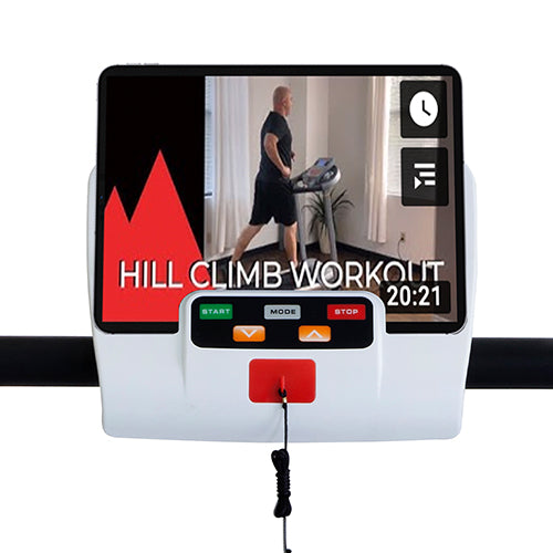 DEVICE HOLDER | Prop up your smart device on the holder to watch movies, workout videos or play your favorite music while you run.