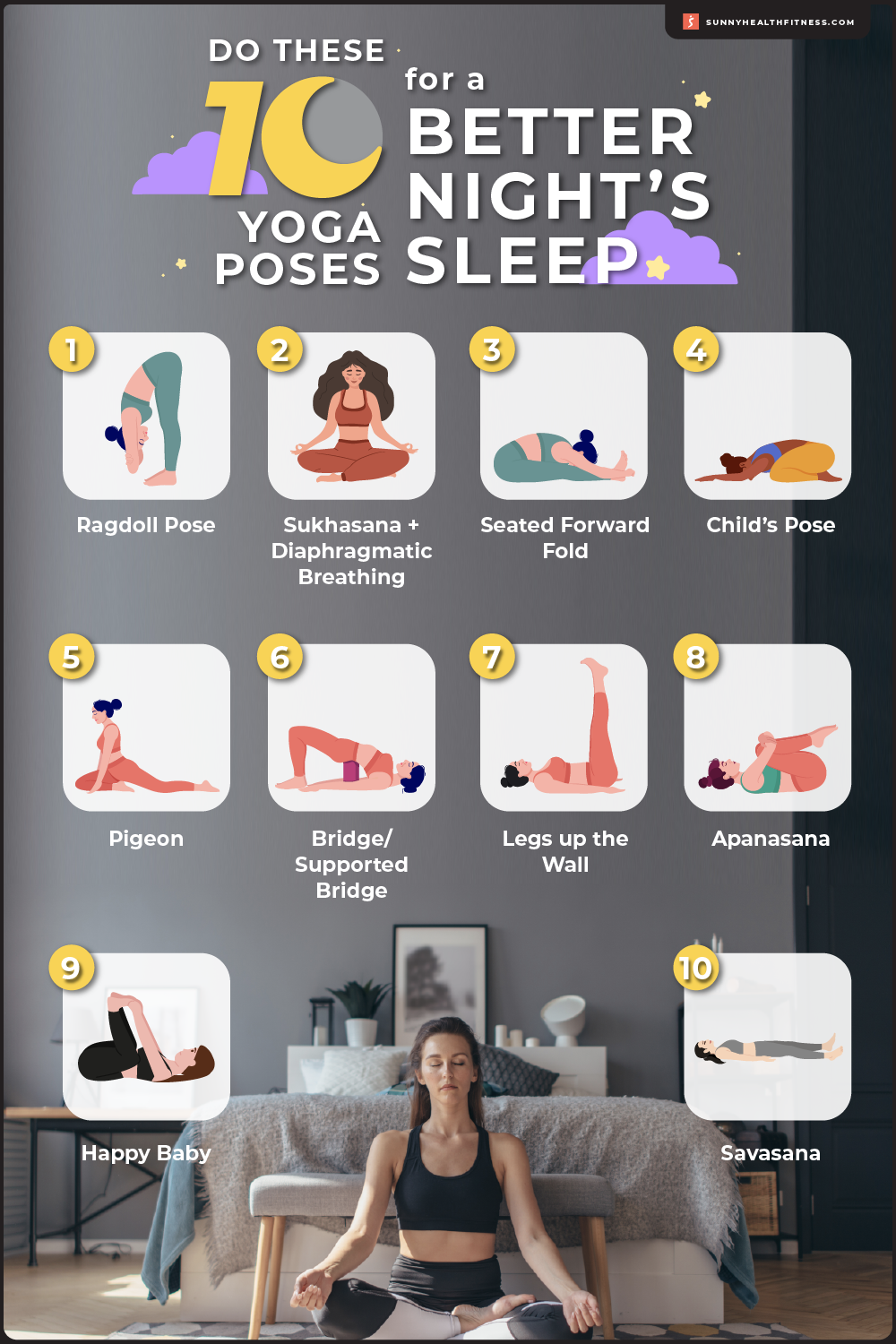 10 Yoga Poses Before Bed for a Better Night’s Sleep Infographic