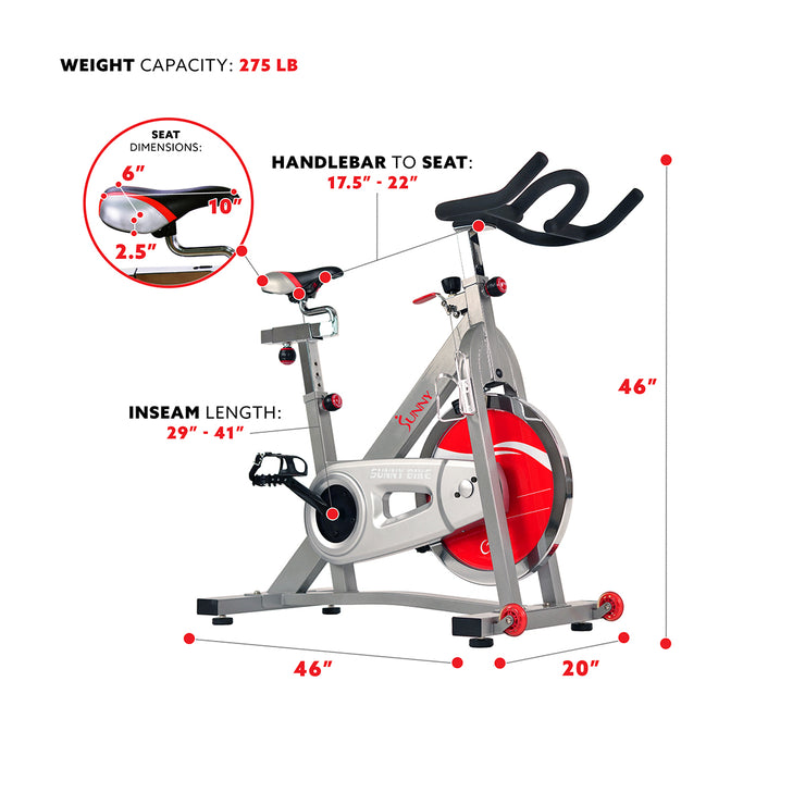 sunny health & fitness flywheel chain drive pro indoor bike