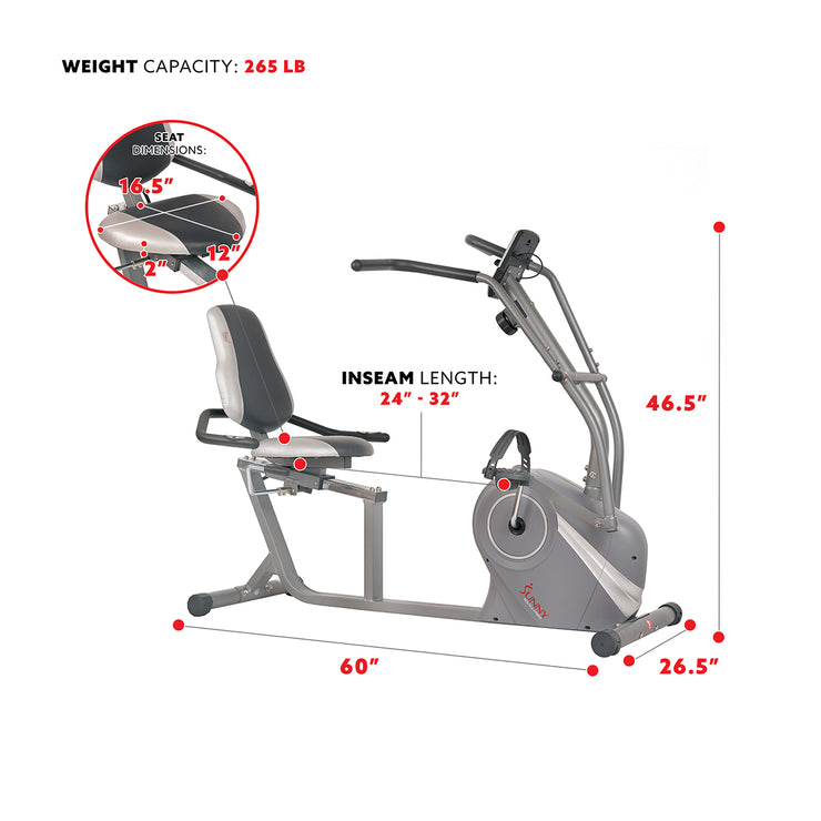 sunny health & fitness magnetic recumbent bike