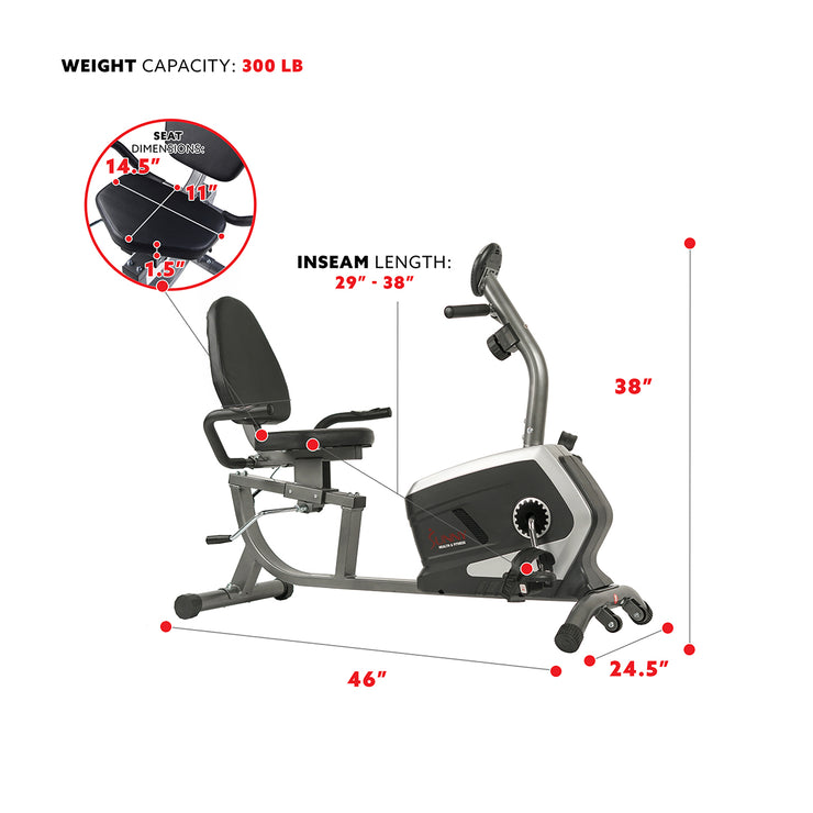 sunny health recumbent exercise bike