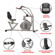 sunny health & fitness magnetic recumbent exercise bike