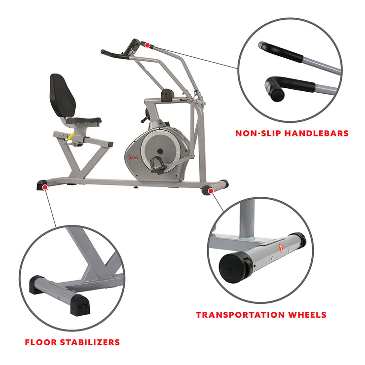 sunny health & fitness magnetic recumbent exercise bike