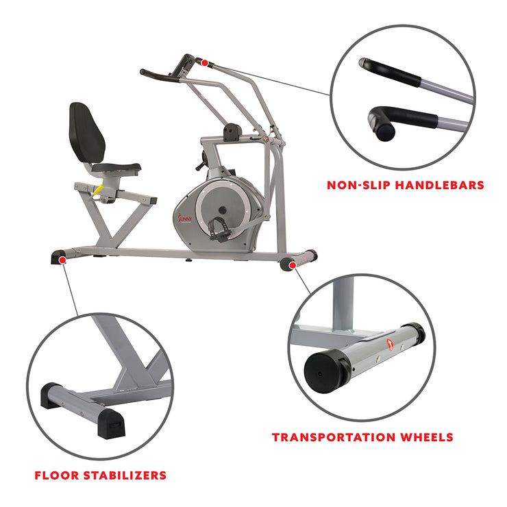 sunny health and fitness recumbent bike with arm exerciser