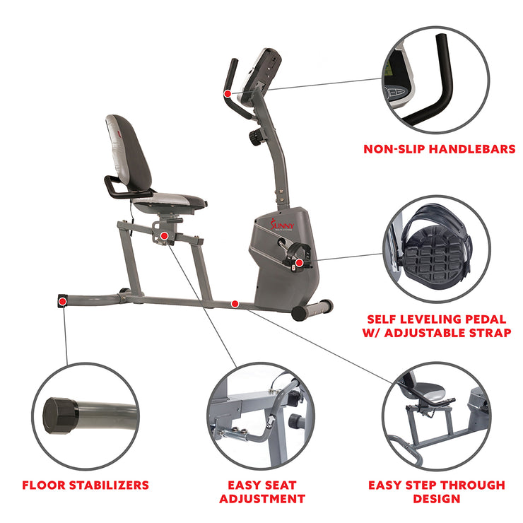 sunny health & fitness magnetic recumbent bike