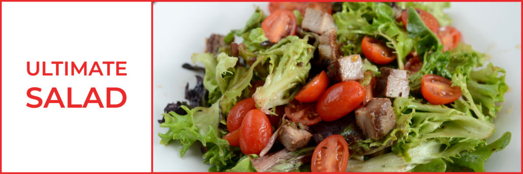 ultimate salad, salad with tomatoes and steak