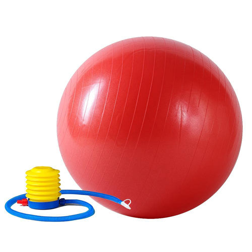 red gym ball with pump