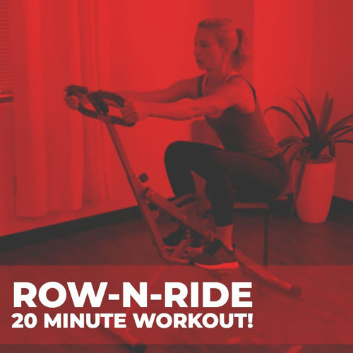 a woman squatting, rowing and riding
