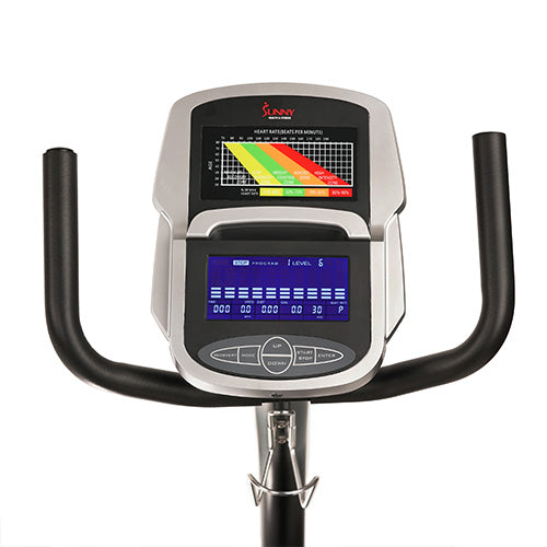 sunny-health-fitness-bikes-stationary-recumbent-bike-programmable-display-16-level-magnetic-resistance-ipad-tablet-holder-SF-RB4850-monitor