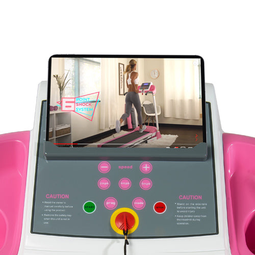 sunny-health-fitness-treadmills-pink-treadmill-manual-incline-LCD-display-P8700-device-holder