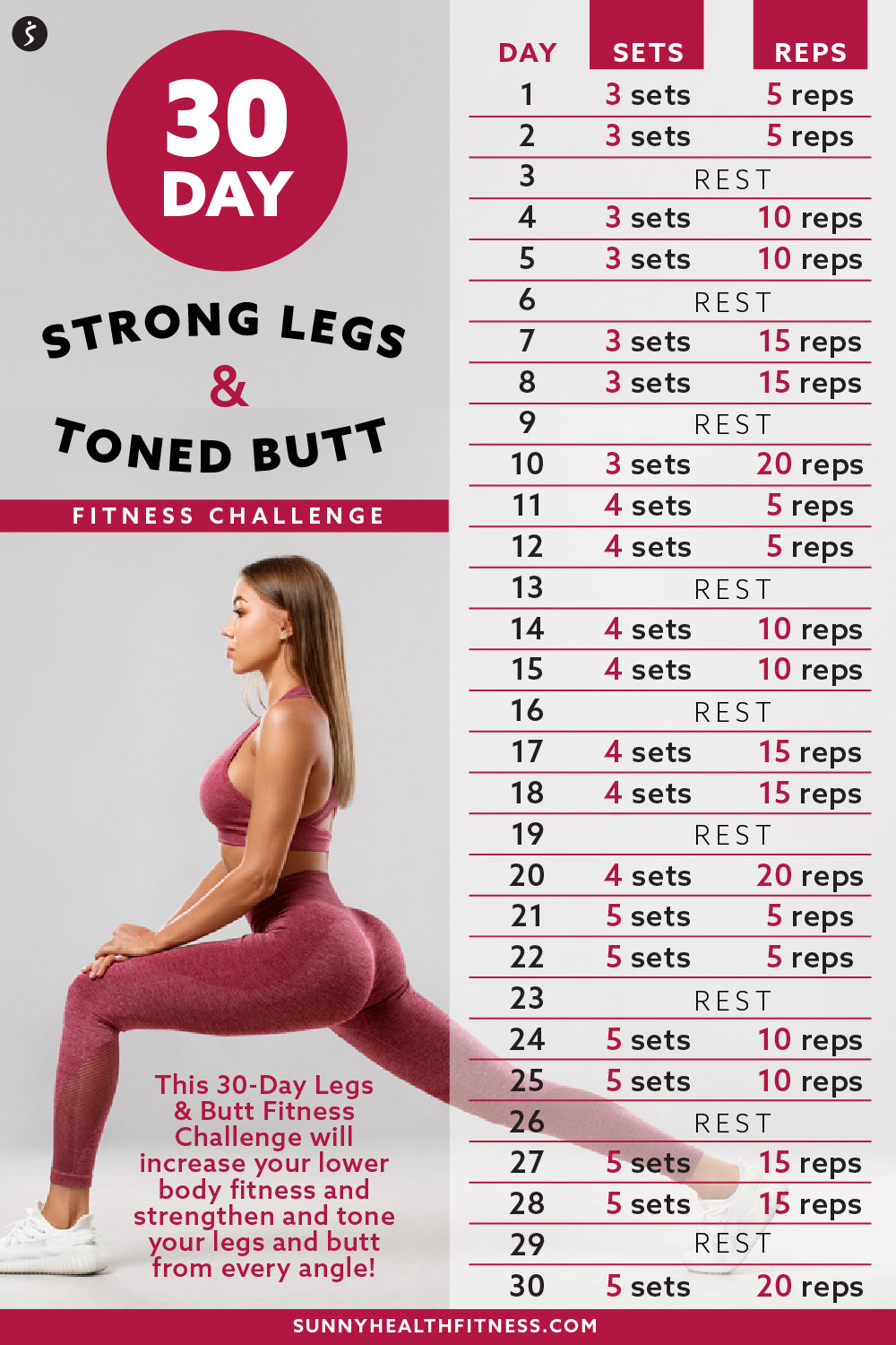 30 Day Strong Legs And Toned Butt Fitness Challenge Sunny Health And Fitness