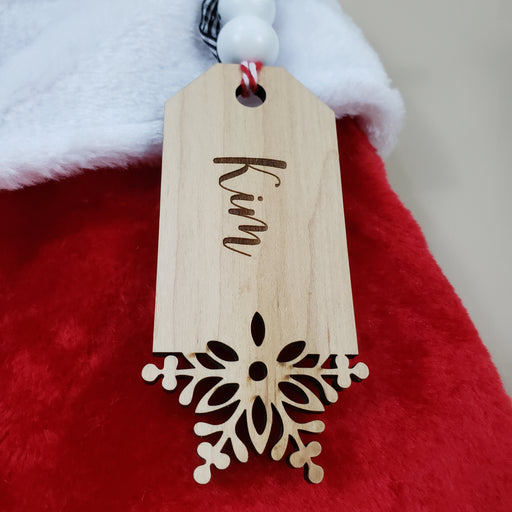 Custom Laser Cut Wood Christmas Stocking Tags - Walnut stained base Wh —  Semper-KIK