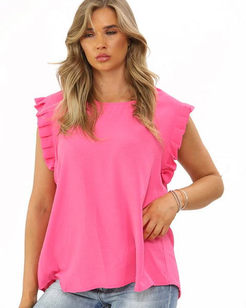 Florrie Frill Sleeve Top in Pink (8 - 16)