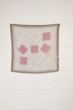 Load image into Gallery viewer, Anna Kaszer carré fine cotton neck square scarf, subtle fine geometric pattern in deep soft red, taupe and blue.