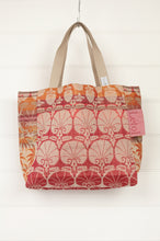 Load image into Gallery viewer, Létol made in France organic cotton medium sized reversible shopping tote in the Samantha floral print in orange and grey on one side, with co-ordinating Julian brique orange print on reverse.