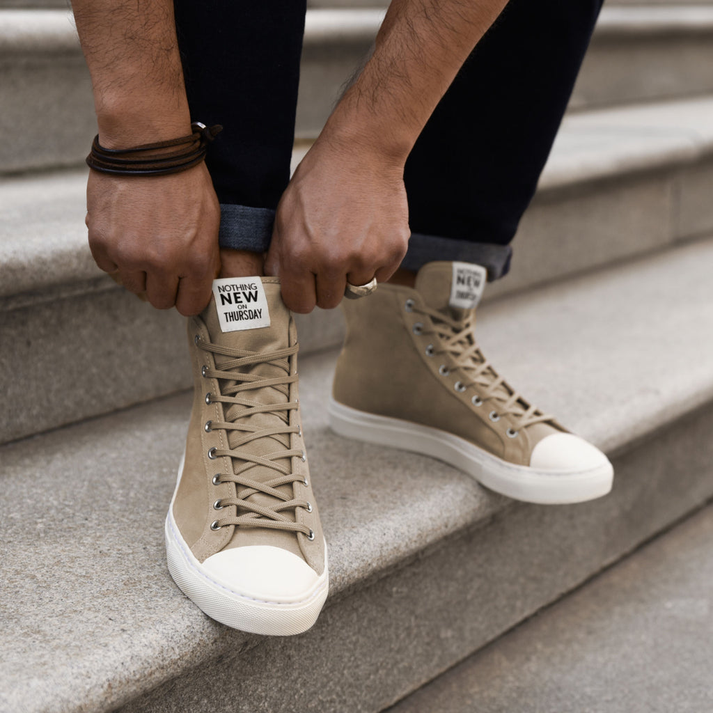 white and tan sneakers