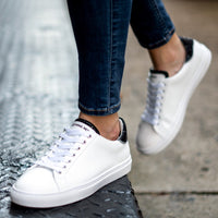 Women's Deluxe Leather Sneaker In White x Black Snake - Nothing New®