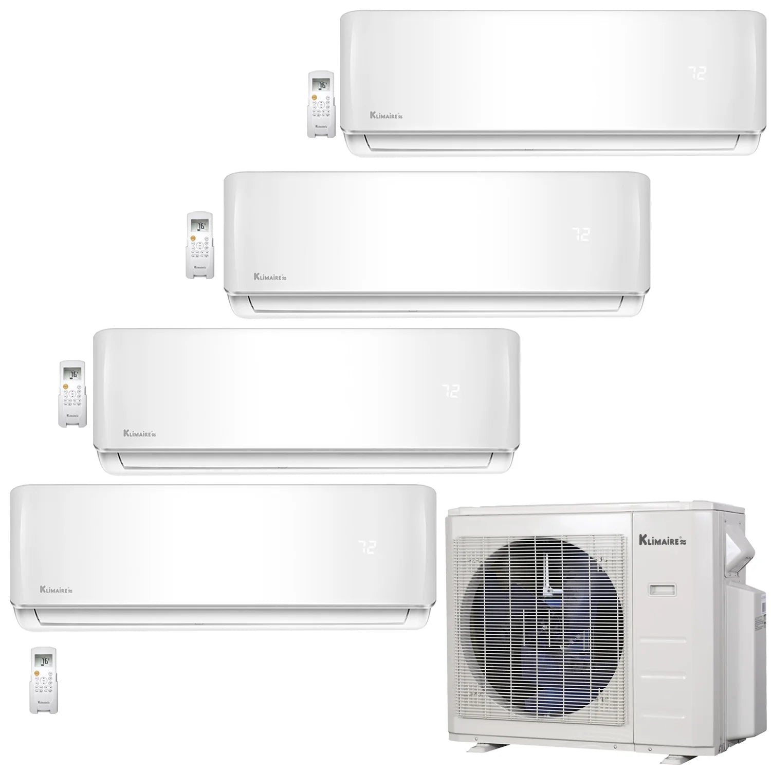 4-Zone Klimaire 23.9 SEER2 Multi Split Wall Mount Air Conditioner Heat Pump System 9+12+12+12