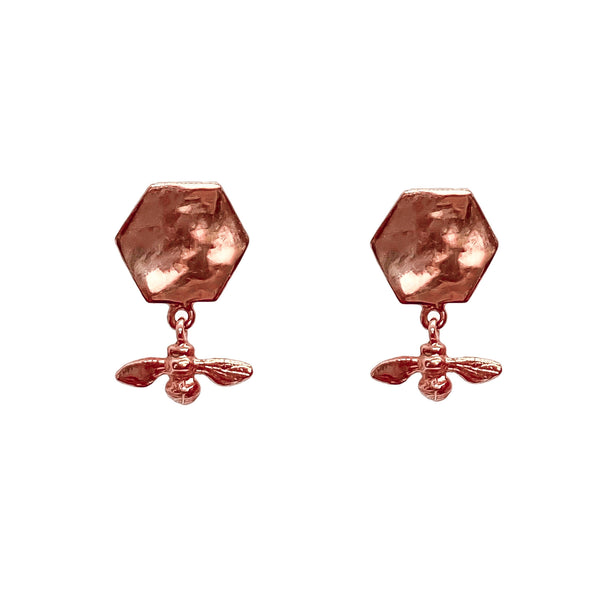 Hexagonal Bee Earrings Rose Gold