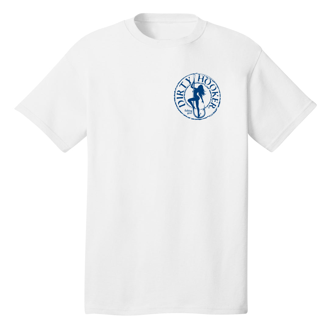 Dirty Hooker Classic Navy Blue on White T-Shirt