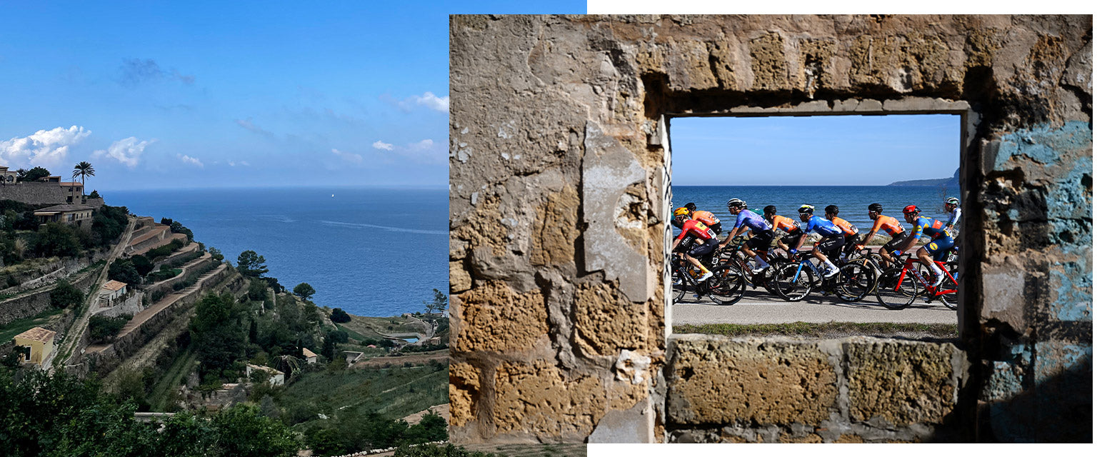 Composition of images showing the rich landscape of Mallorca as a cycling destination.