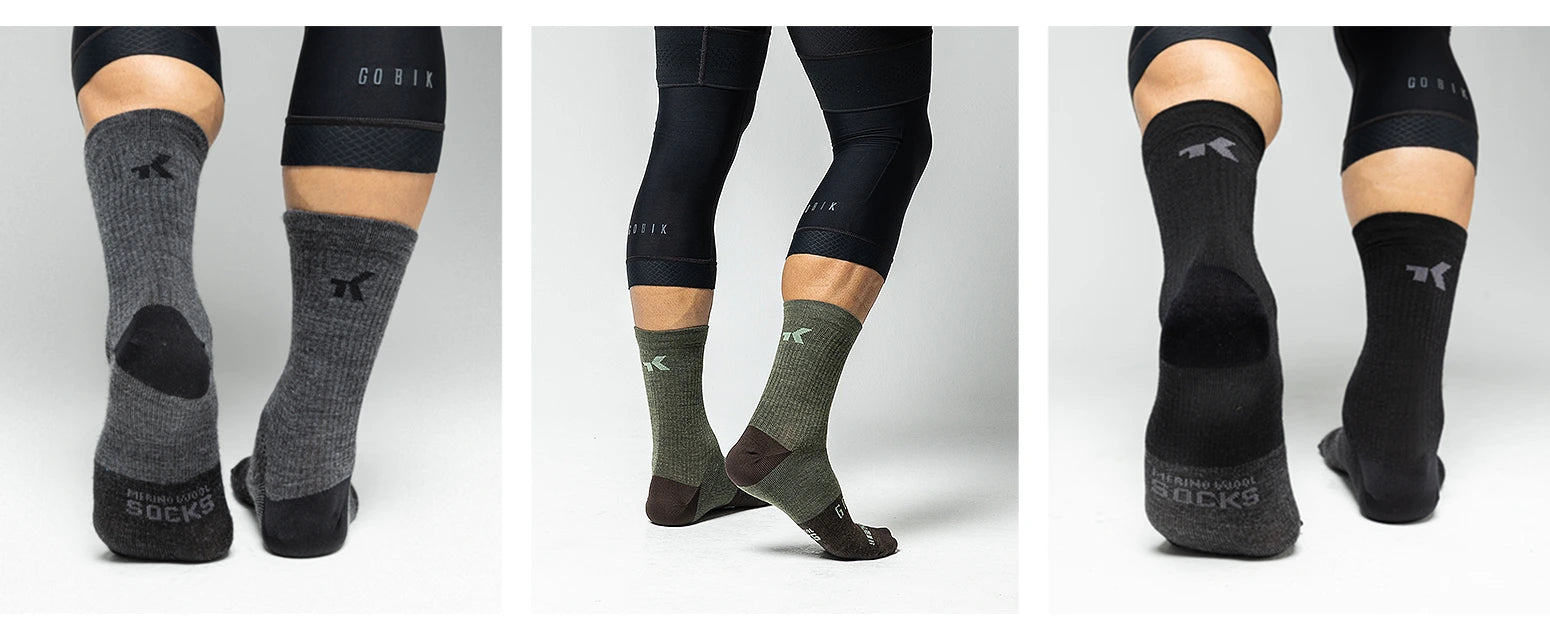 Gros plan sur les nouvelles chaussettes winter merino dans leurs différentes couleurs.