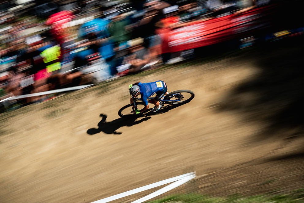 Simone Avondetto sur un tronçon du parcours des Gets 2022