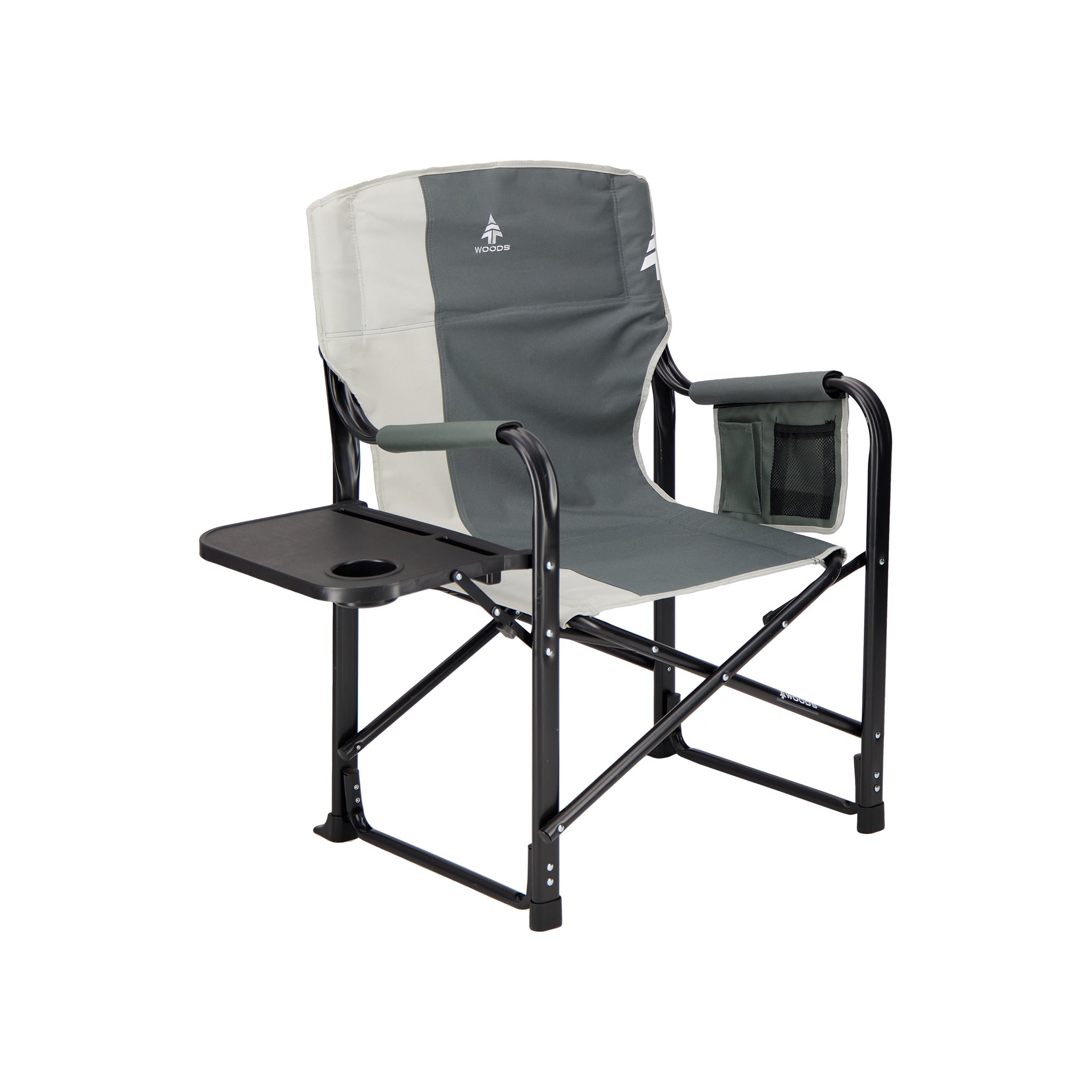Woods Folding Directors Camping Chair With Table Gun Metal Woods